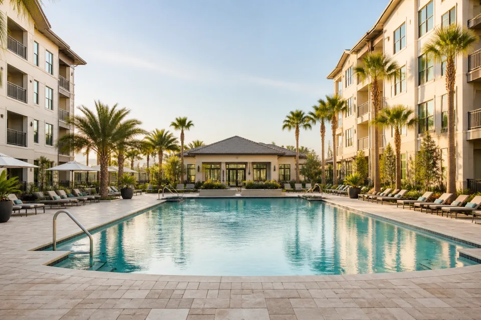 A resort-style outdoor pool at a Florida apartment community